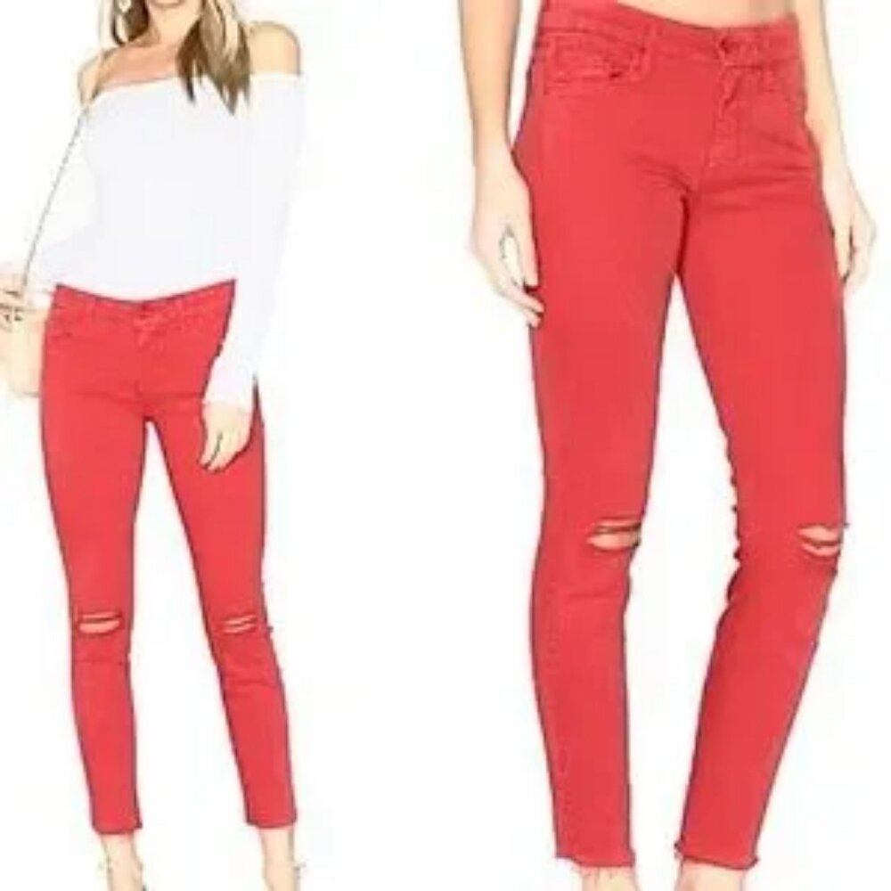 Women Mother Red Insider Crop Fray Blow By Blow Jeans 26